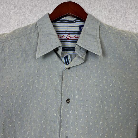 Robert Graham Shirt Men's Sz XL Grey L/S Button Up Cotton Paisley All Over Print - Picture 2 of 9